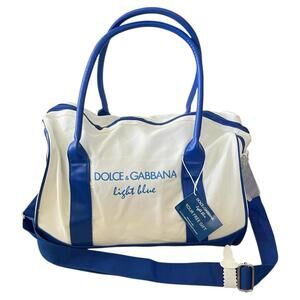Dolce & Gabbana Light Blue Canvas Duffle Bag Travel Duffel NWT